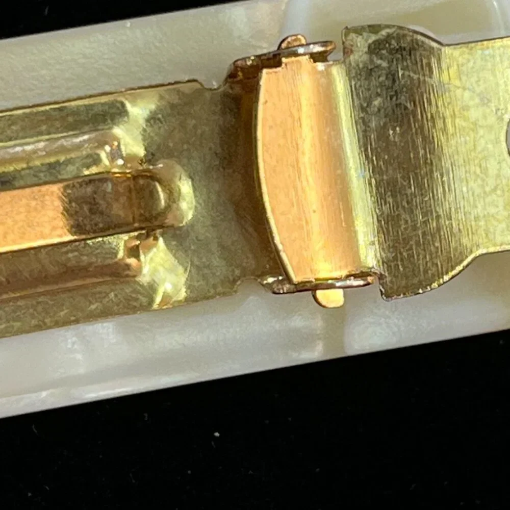 France Luxe Rectangular Barrette Alba Cream Gold Tone 3.5”